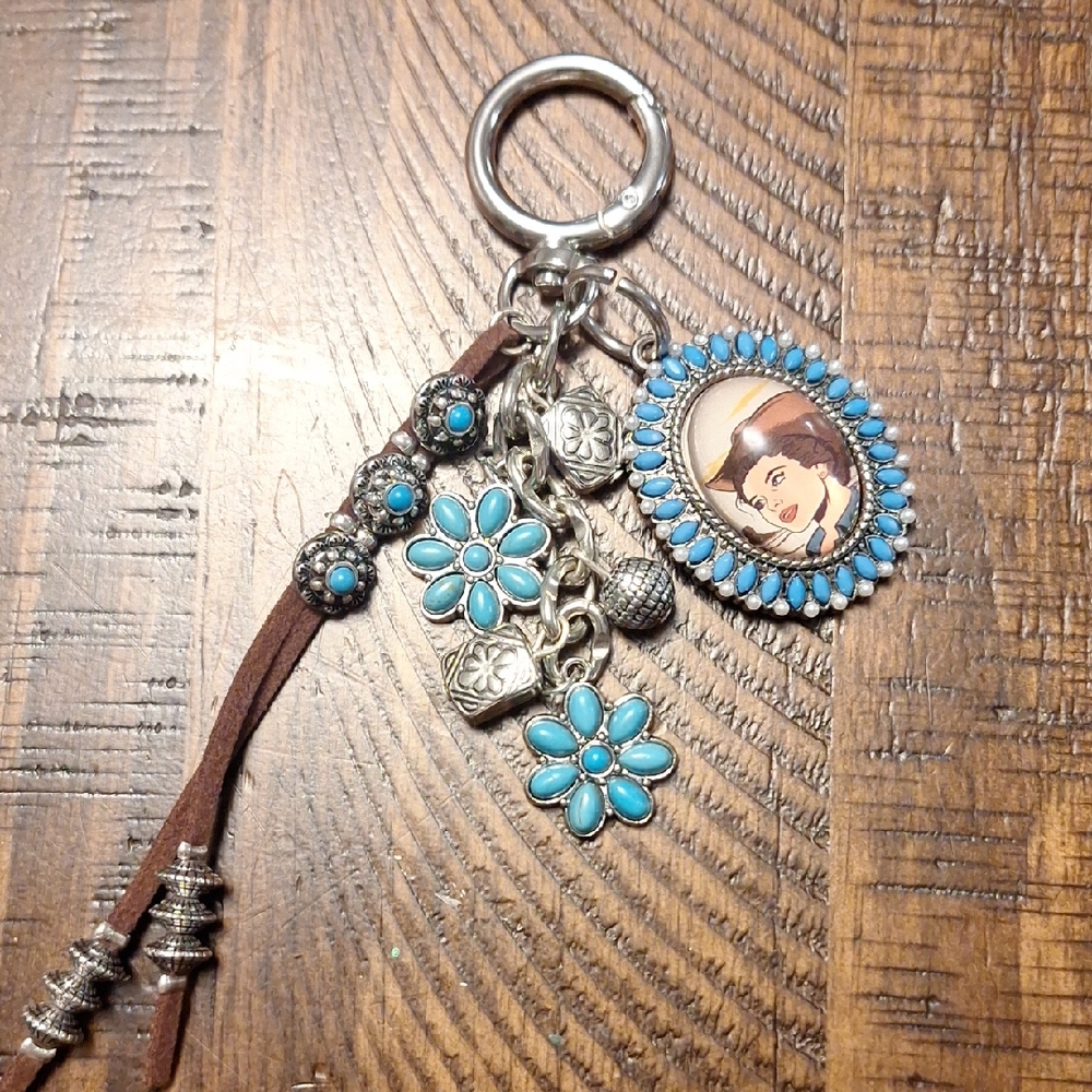 Turquoise and Silver Charm Keychain
